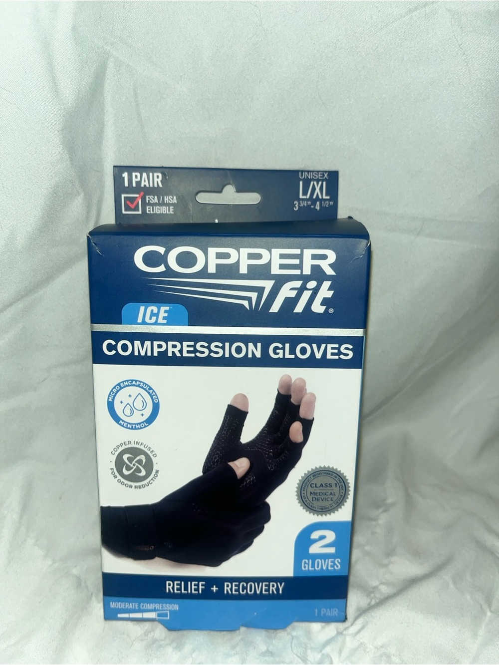 Copper Fit Ice Compression Gloves for Men, Black - L/XL